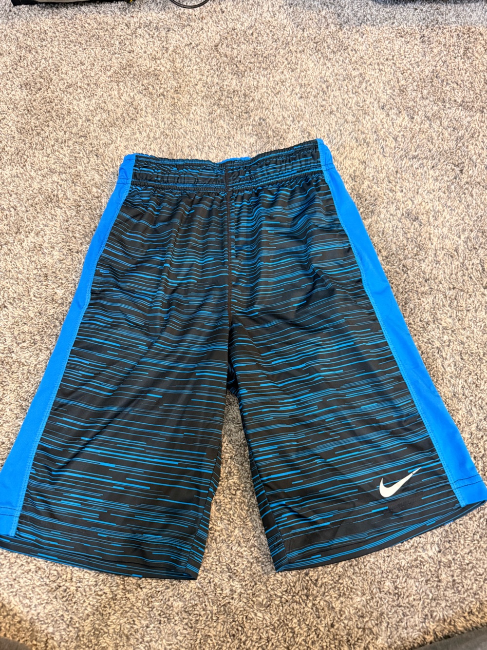Nike Black and Blue Striped Boys' Athletic Shorts